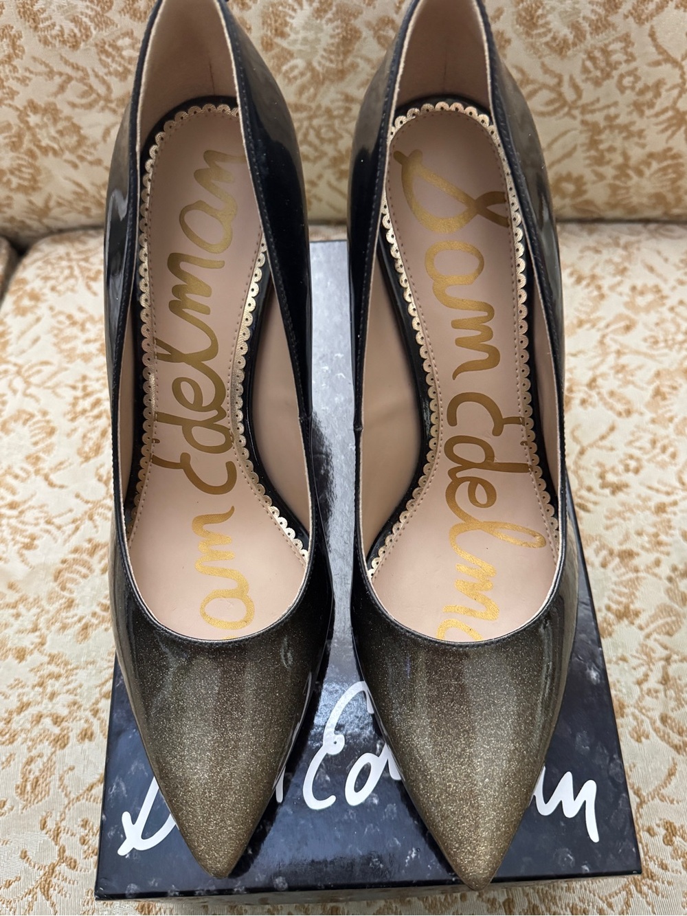 Sam Edelman Black to Gold Ombre Pointed Toe Pumps